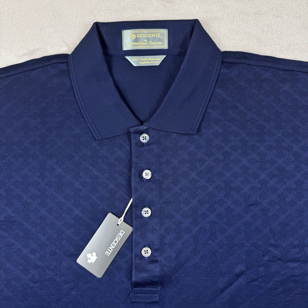 NWT Descente Golf Polo Shirt Mens XL Navy Egyptian Cotton Skylofts MGM Grand